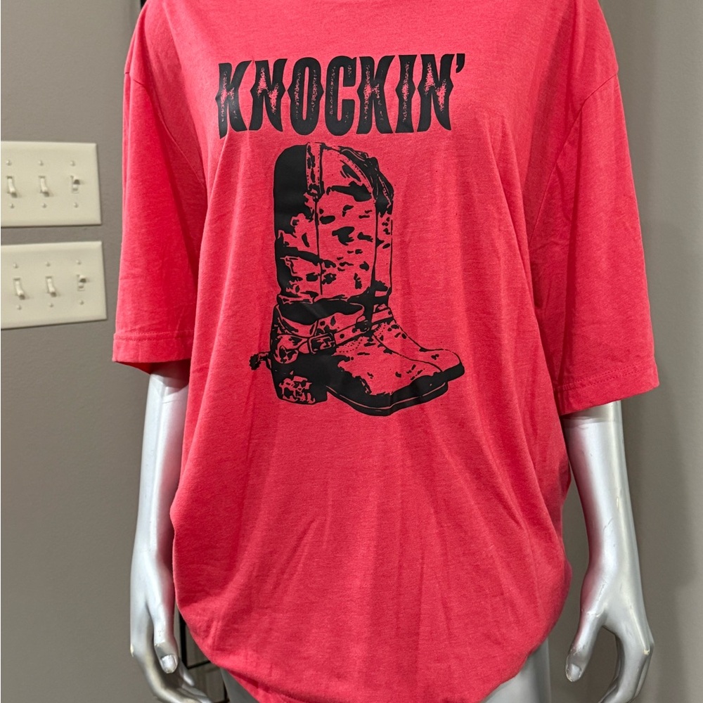 Red Graphic T-Shirt with Boot Print